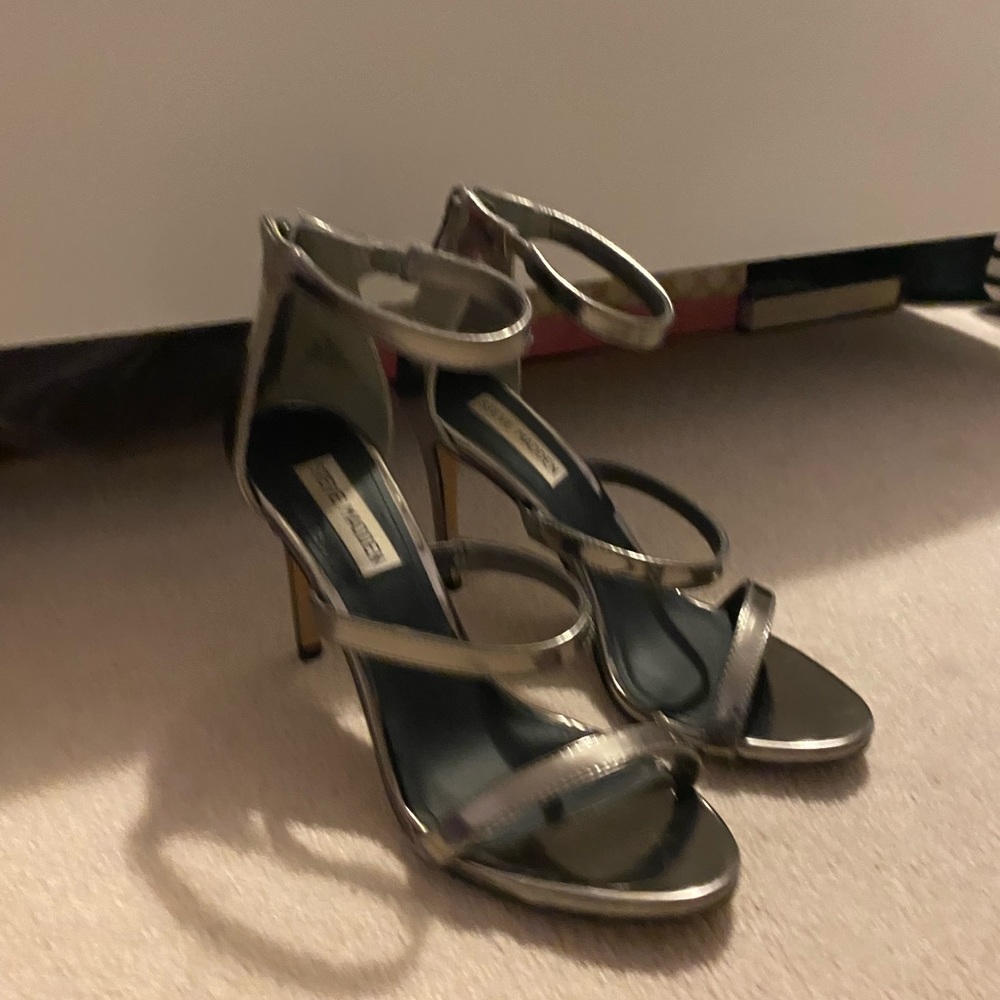 Steve Madden strappy silver stiletto heels